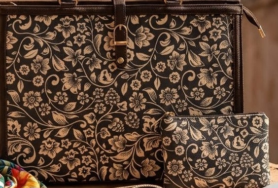 A close-up look at the modern, structured square tote bag (16" x 13") featuring a spacious main interior, a dedicated laptop section, and a secure zippered back pocket for effortless daily organization.