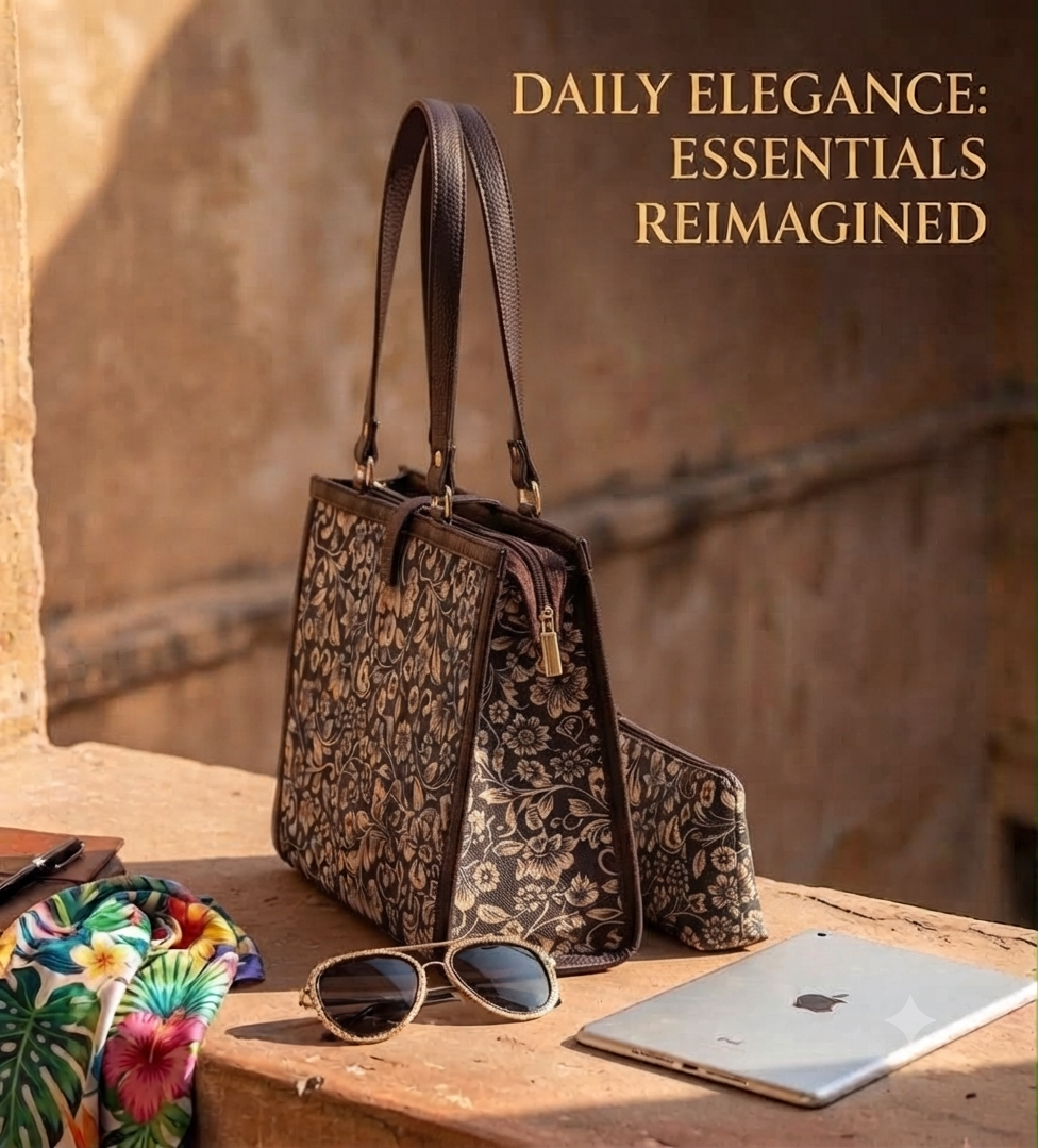 A close-up look at the modern, structured square tote bag (16" x 13") featuring a spacious main interior, a dedicated laptop section, and a secure zippered back pocket for effortless daily organization.