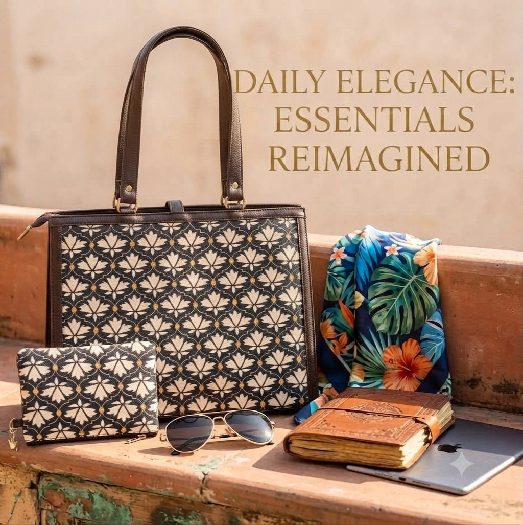 A close-up look at the modern, structured square tote bag (16" x 13") featuring a spacious main interior, a dedicated laptop section, and a secure zippered back pocket for effortless daily organization.
