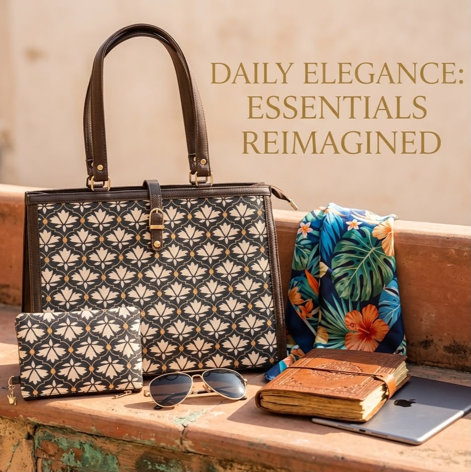 A close-up look at the modern, structured square tote bag (16" x 13") featuring a spacious main interior, a dedicated laptop section, and a secure zippered back pocket for effortless daily organization.