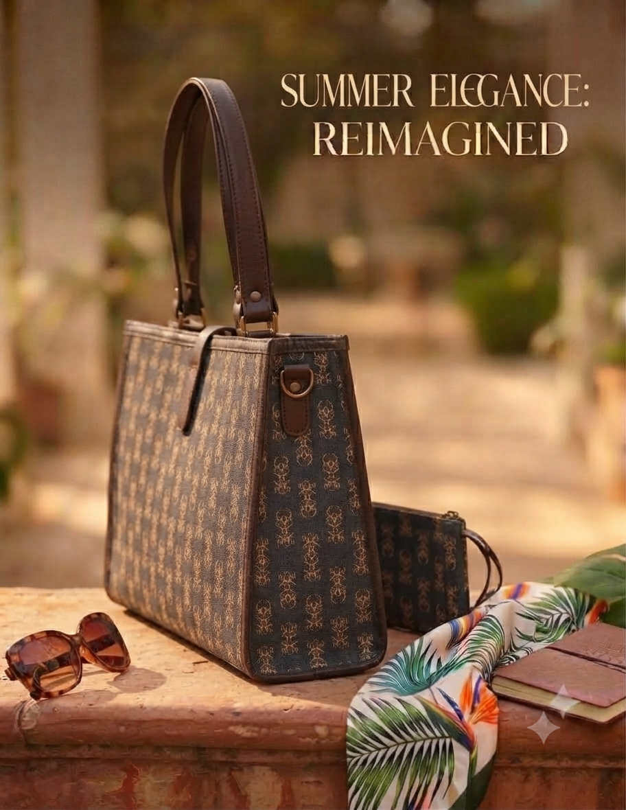A close-up look at the modern, structured square tote bag (16" x 13") featuring a spacious main interior, a dedicated laptop section, and a secure zippered back pocket for effortless daily organization.