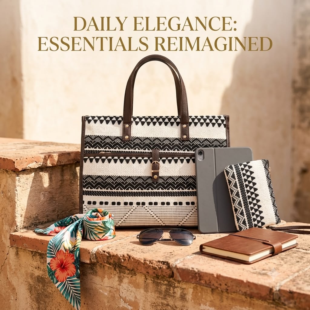 A close-up look at the modern, structured square tote bag (16" x 13") featuring a spacious main interior, a dedicated laptop section, and a secure zippered back pocket for effortless daily organization.
