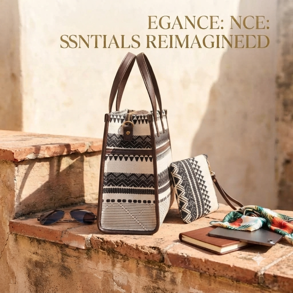 A close-up look at the modern, structured square tote bag (16" x 13") featuring a spacious main interior, a dedicated laptop section, and a secure zippered back pocket for effortless daily organization.