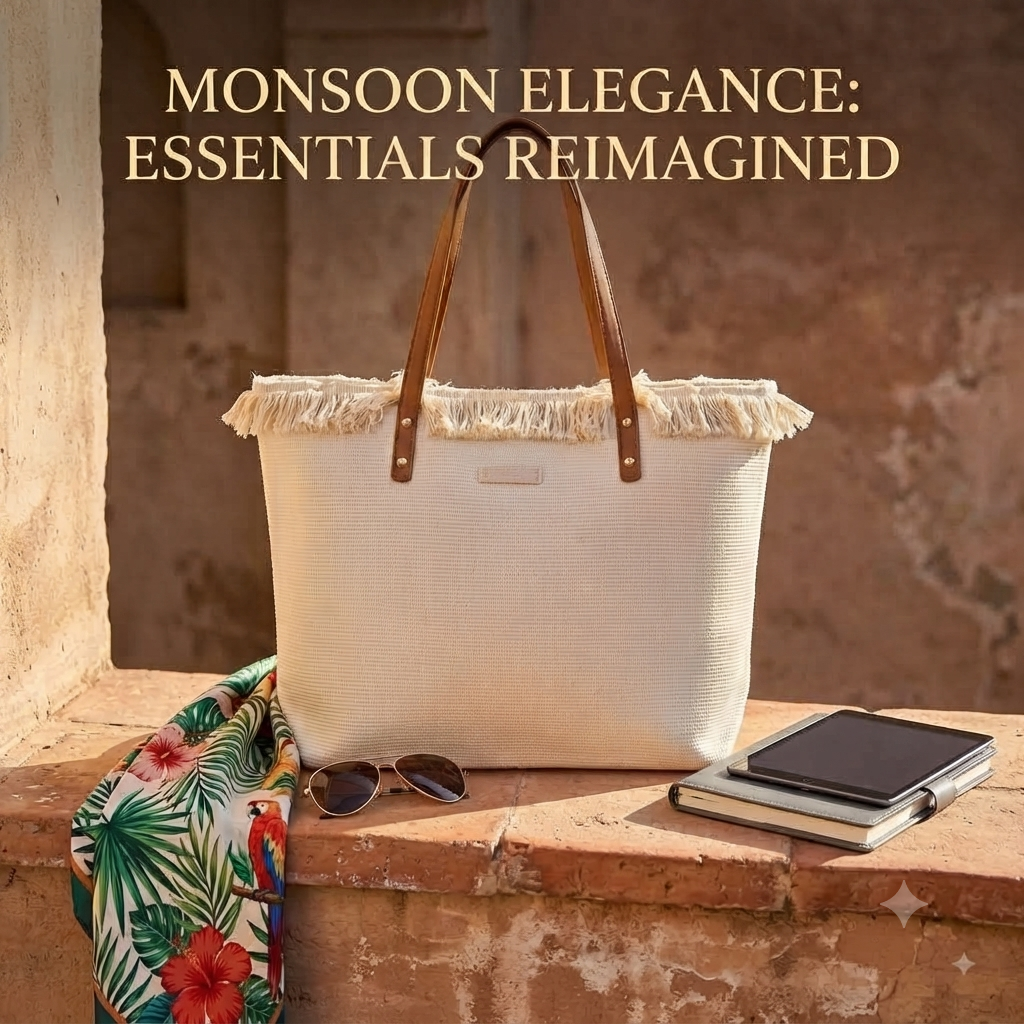 A large canvas tote bag featuring an embroidered geometric mandala circular design on the front panel with a fringed trim along the top rim and leather shoulder handles.
