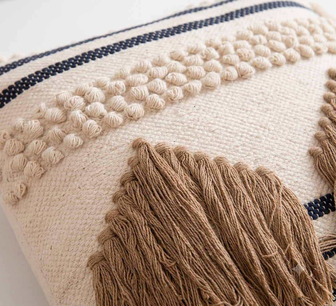 Boho Geometric Mountain Fringe Cushion Cover closeup by Anhad Rang  (40cm*40cm)