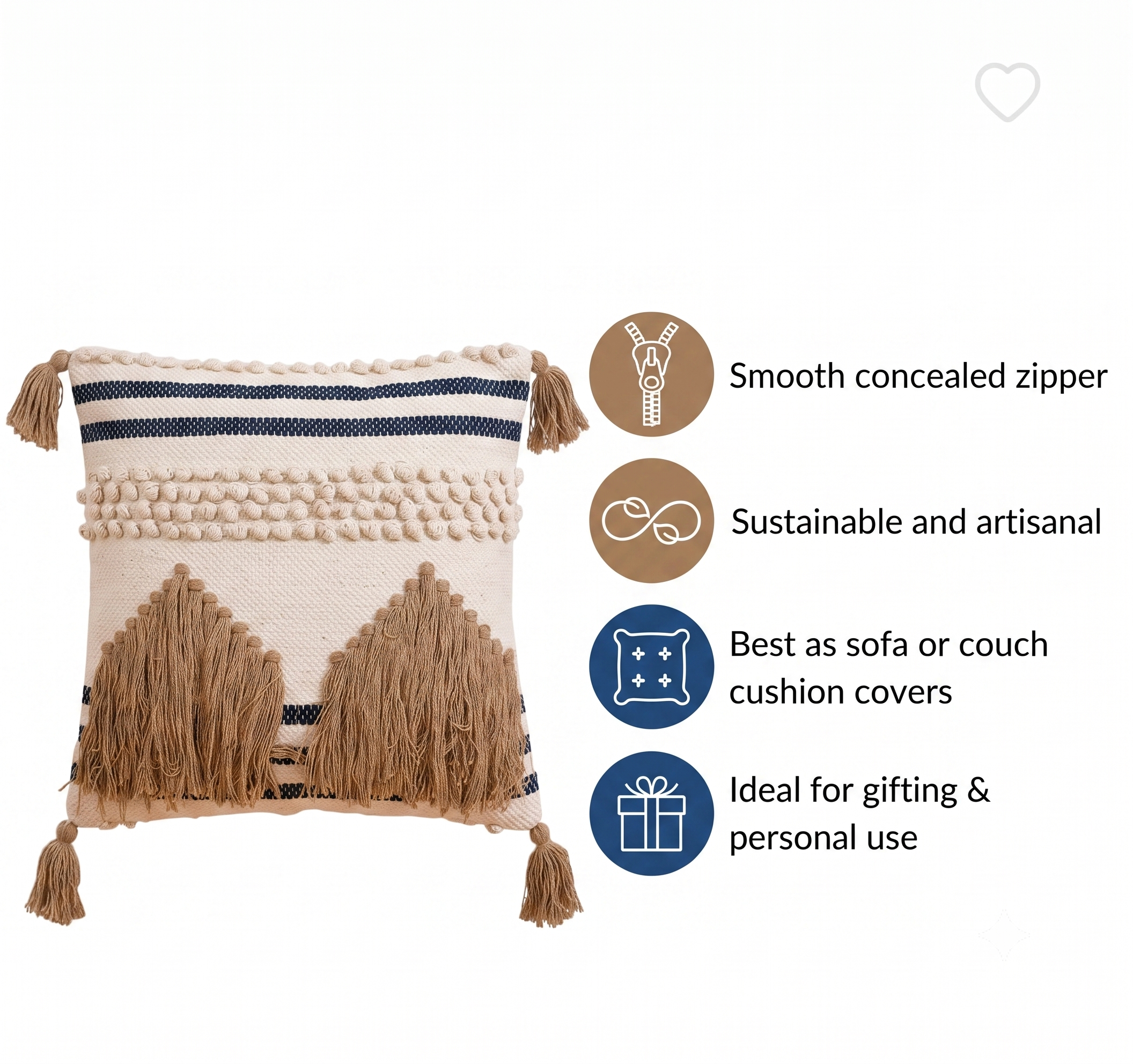 Boho Geometric Mountain Fringe Cushion Cover feature by Anhad Rang  (40cm*40cm)