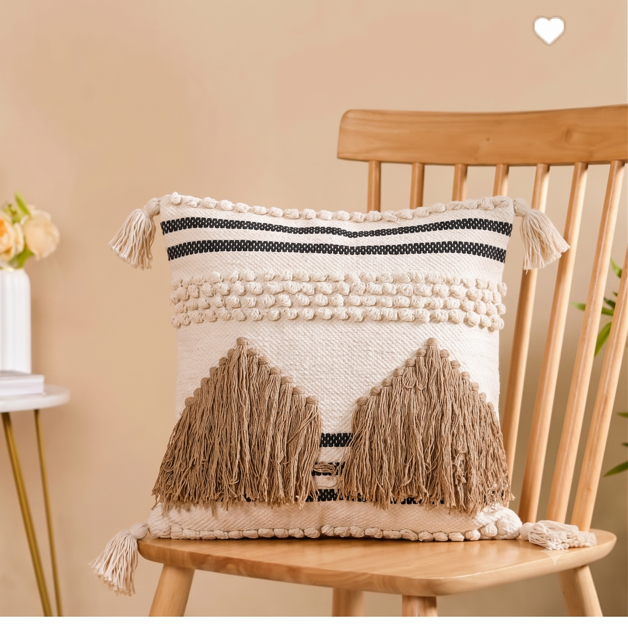 Boho Geometric Mountain Fringe Cushion Cover front by Anhad Rang  (40cm*40cm)
