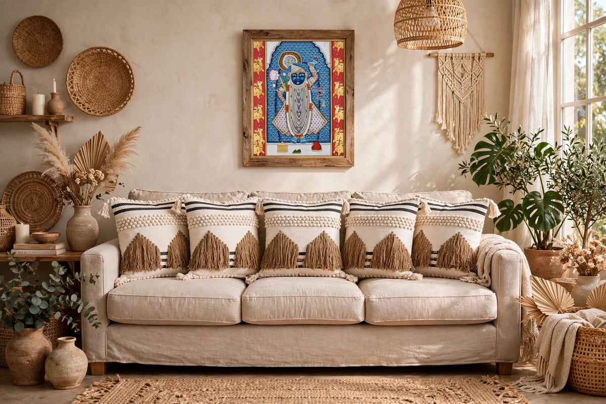 Set of 5 - Boho Geometric Mountain Fringe Cushion Cover (40cm*40cm)