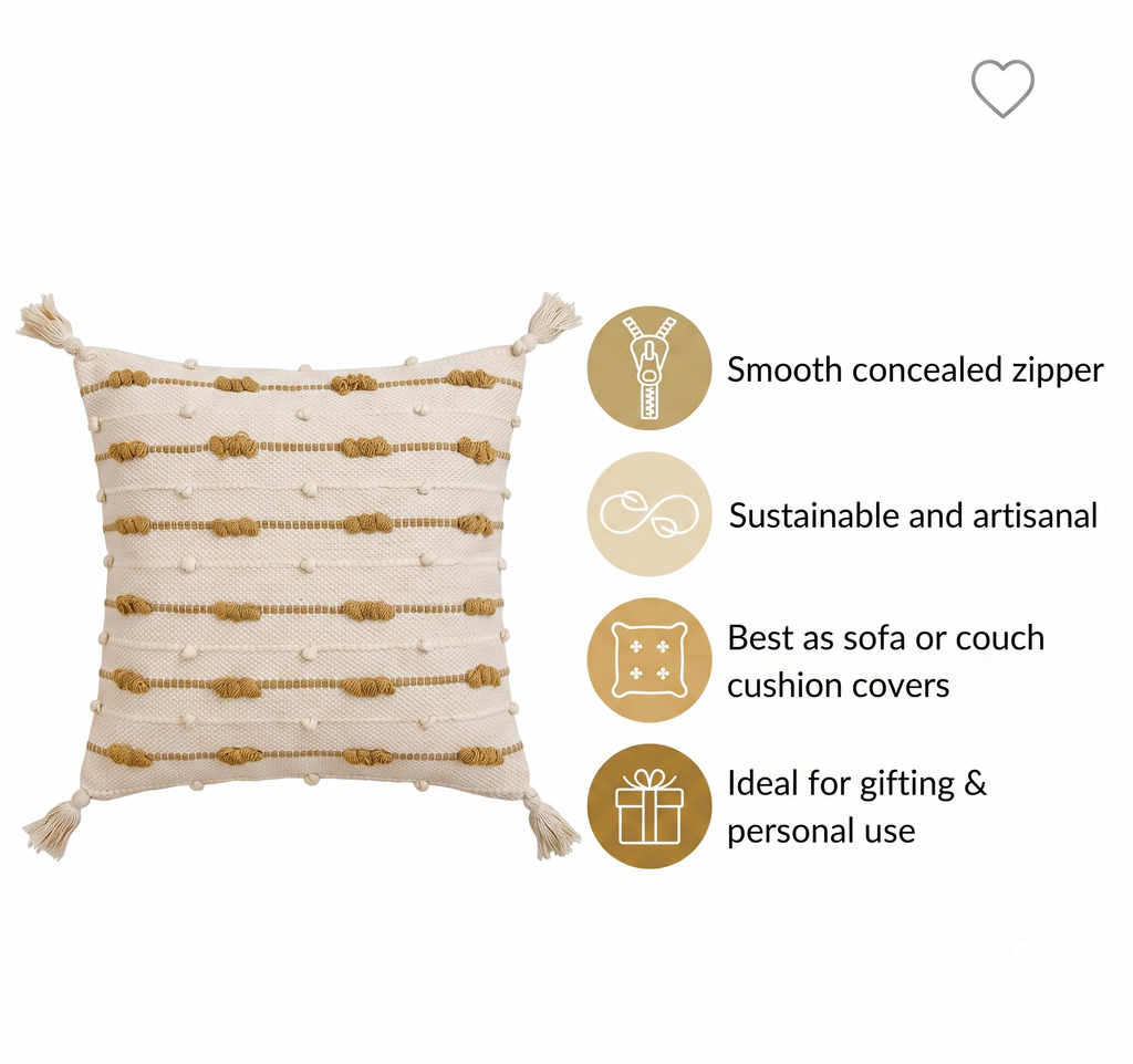 Set of 5 - Knotted Boho Cushion Cover (40*40) cm – Off-White & Camel