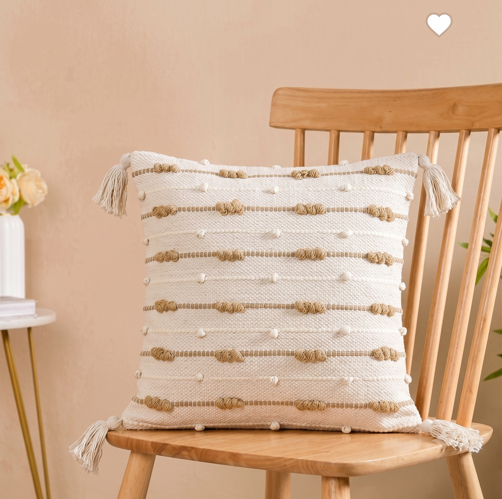 Set of 5 - Knotted Boho Cushion Cover (40*40) cm – Off-White & Camel
