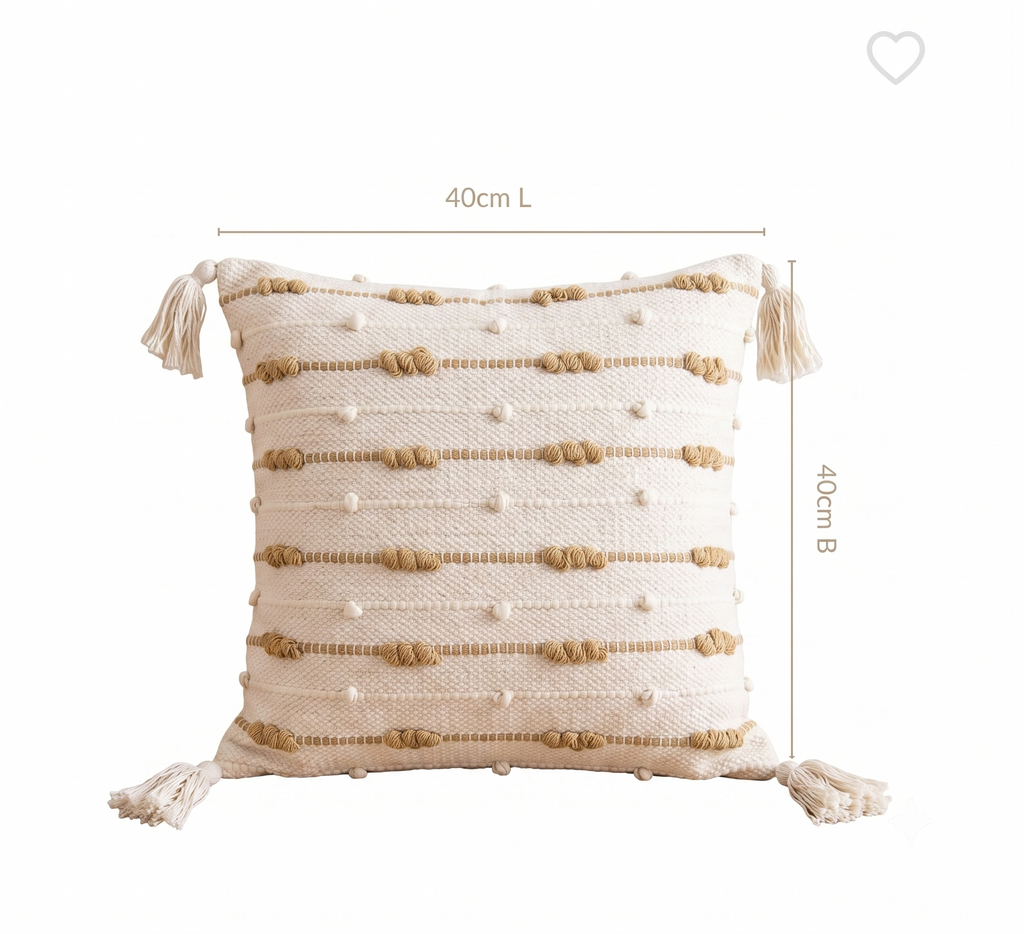 Set of 5 - Knotted Boho Cushion Cover (40*40) cm – Off-White & Camel