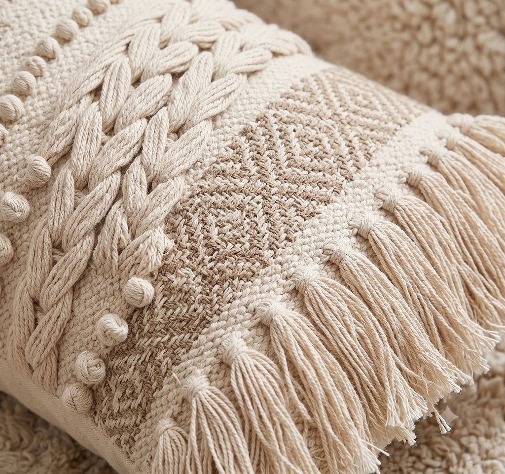 Set of 5 - Boho Textured Throw Pillow Case (40x40cm) – Taupe Diamond Pattern