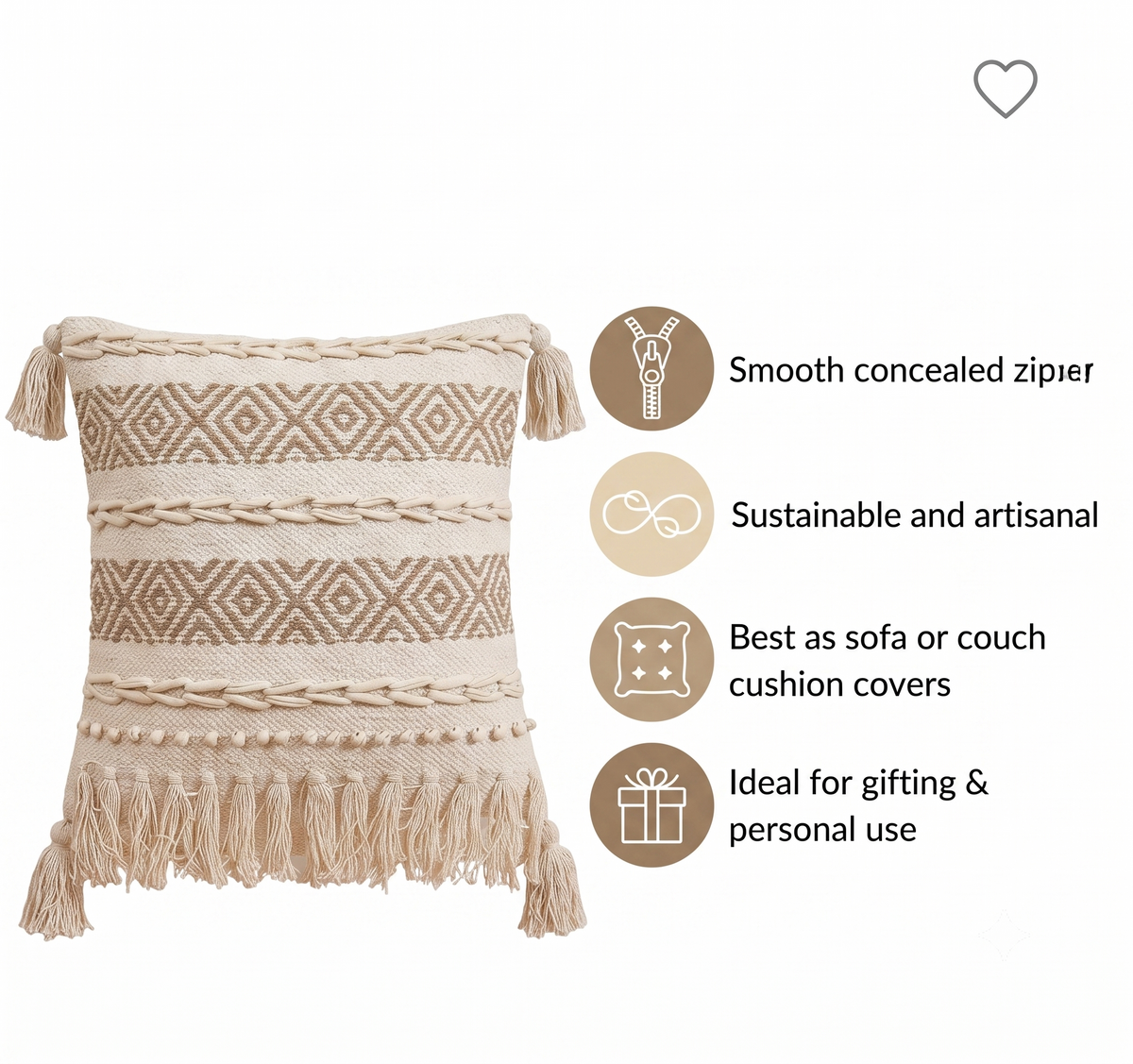 Set of 5 - Boho Textured Throw Pillow Case (40x40cm) – Taupe Diamond Pattern