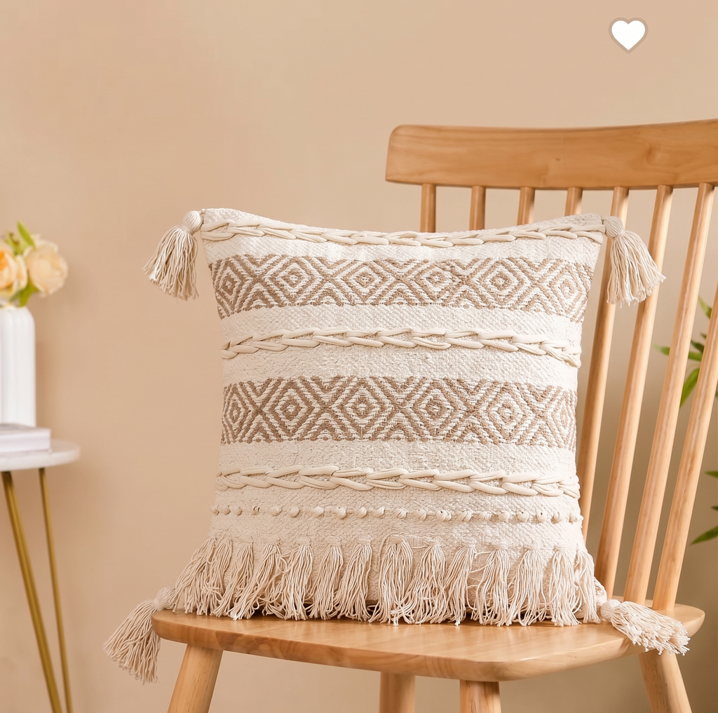 Set of 5 - Boho Textured Throw Pillow Case (40x40cm) – Taupe Diamond Pattern