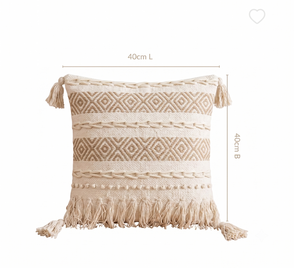 Set of 5 - Boho Textured Throw Pillow Case (40x40cm) – Taupe Diamond Pattern