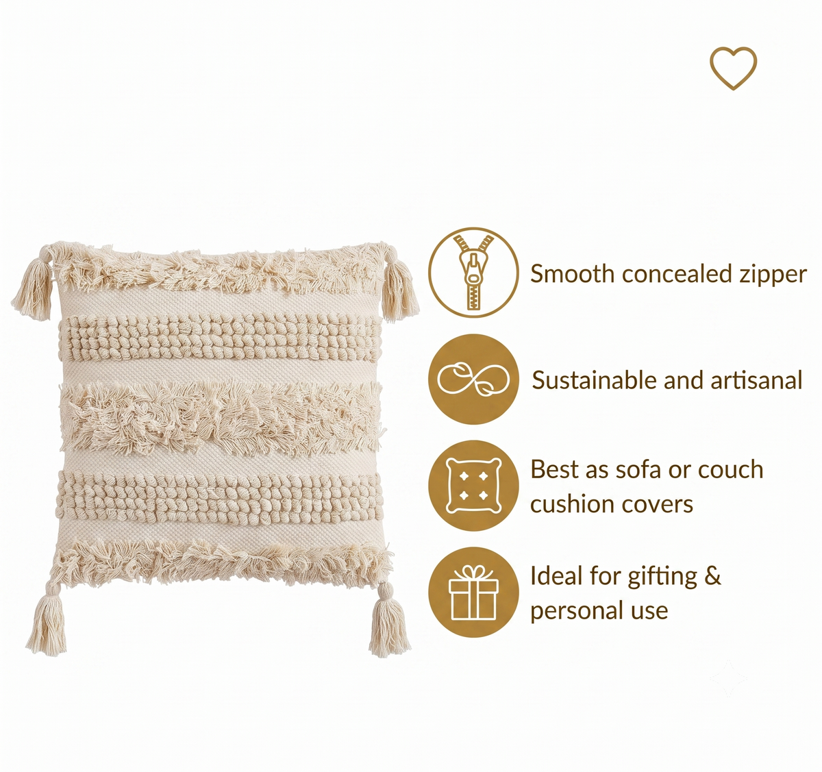 Set of 5 - Boho Heavily Textured Throw Pillow Case (40x40cm) – Solid Cream
