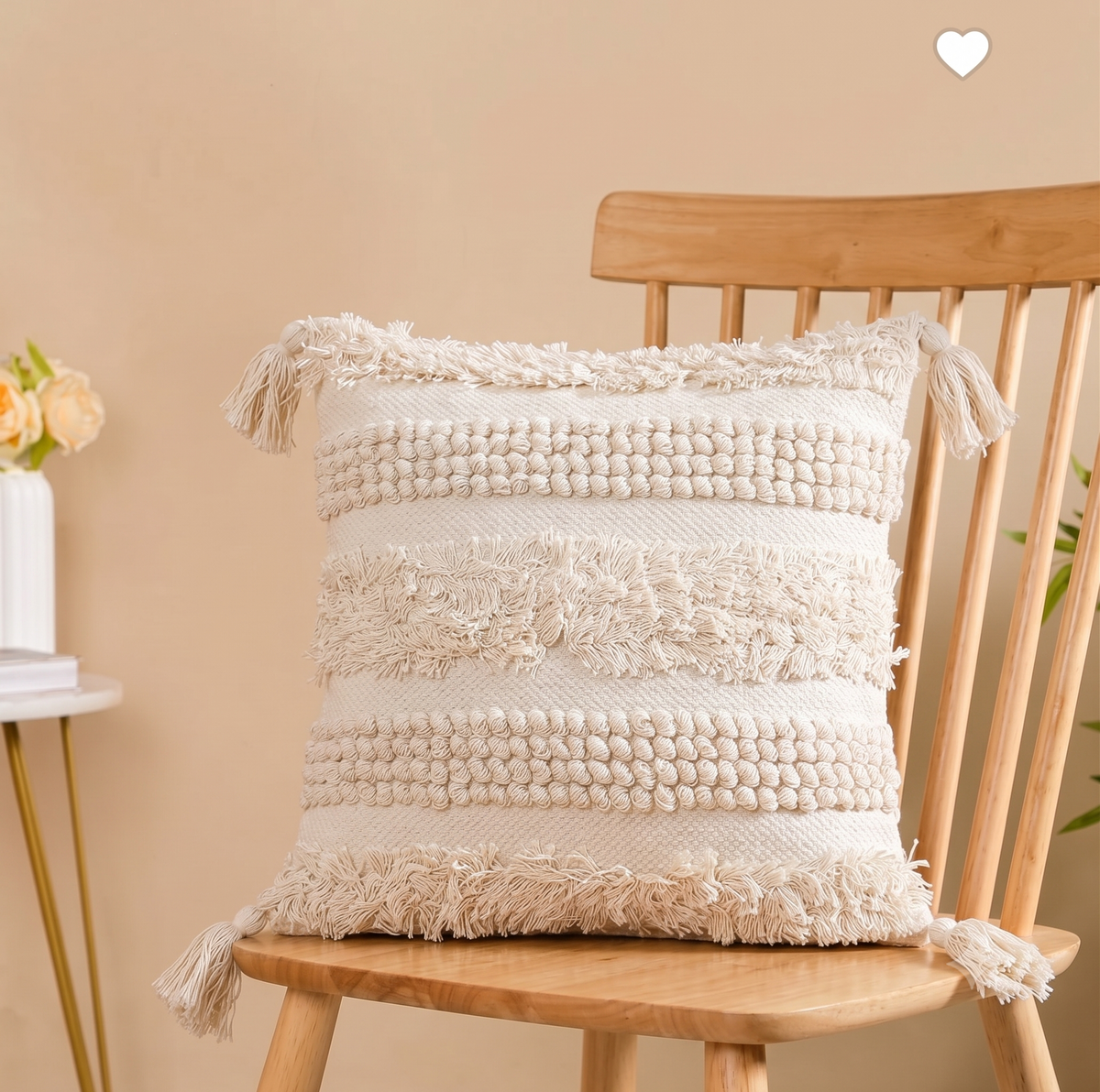 Set of 5 - Boho Heavily Textured Throw Pillow Case (40x40cm) – Solid Cream