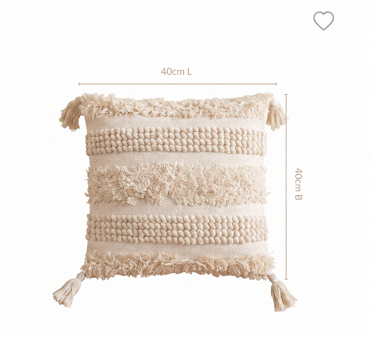 Set of 5 - Boho Heavily Textured Throw Pillow Case (40x40cm) – Solid Cream