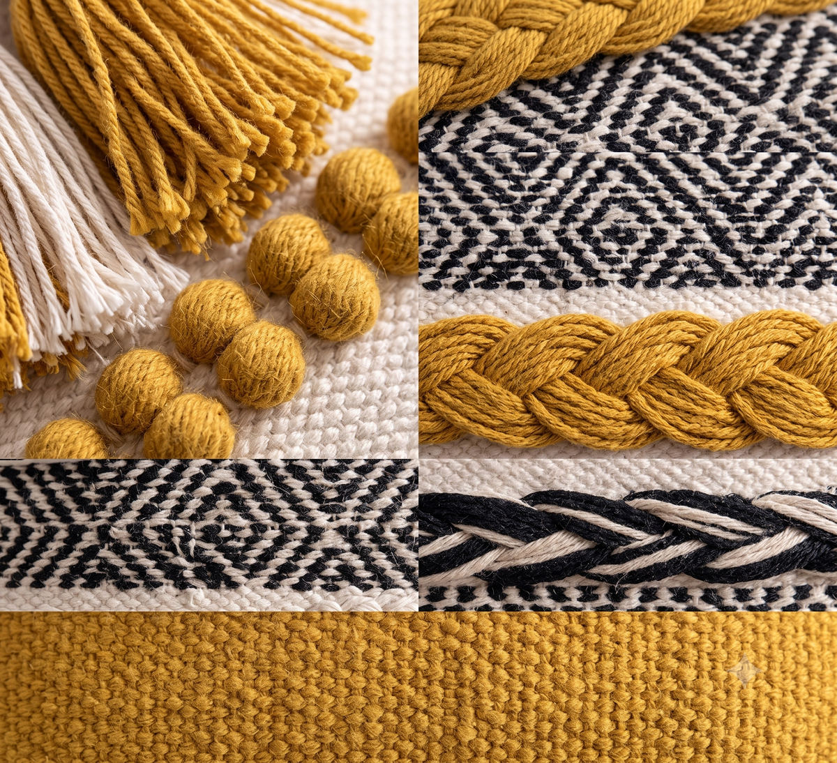 Set of 5 - Boho Textured Throw Pillow Case (40x40cm) - Mustard Yellow & Black
