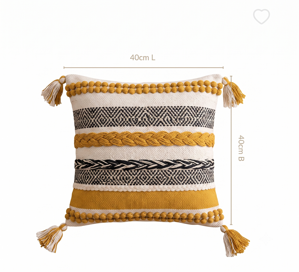 Set of 5 - Boho Textured Throw Pillow Case (40x40cm) - Mustard Yellow & Black