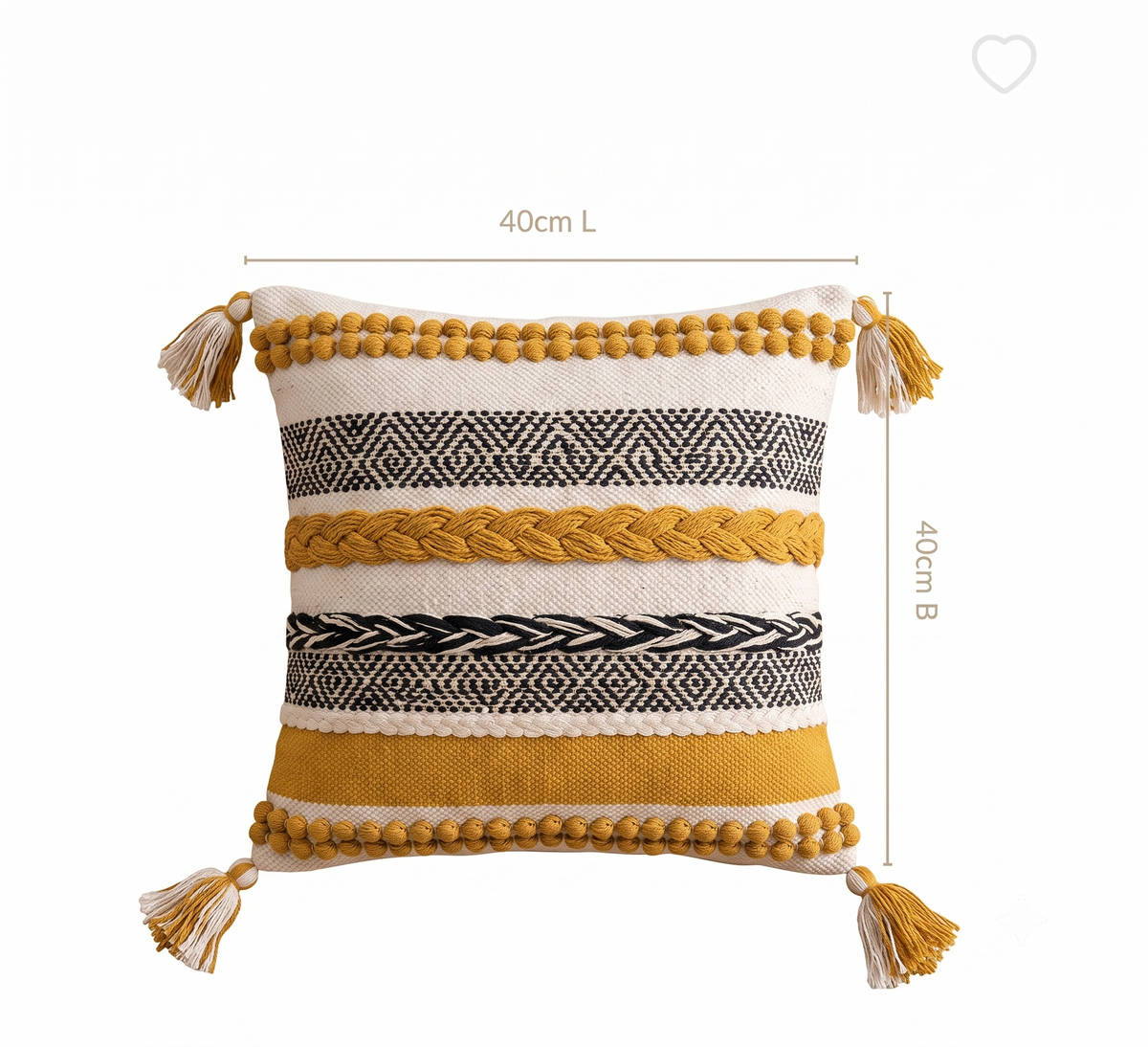 Set of 5 - Boho Textured Throw Pillow Case (40x40cm) - Mustard Yellow & Black