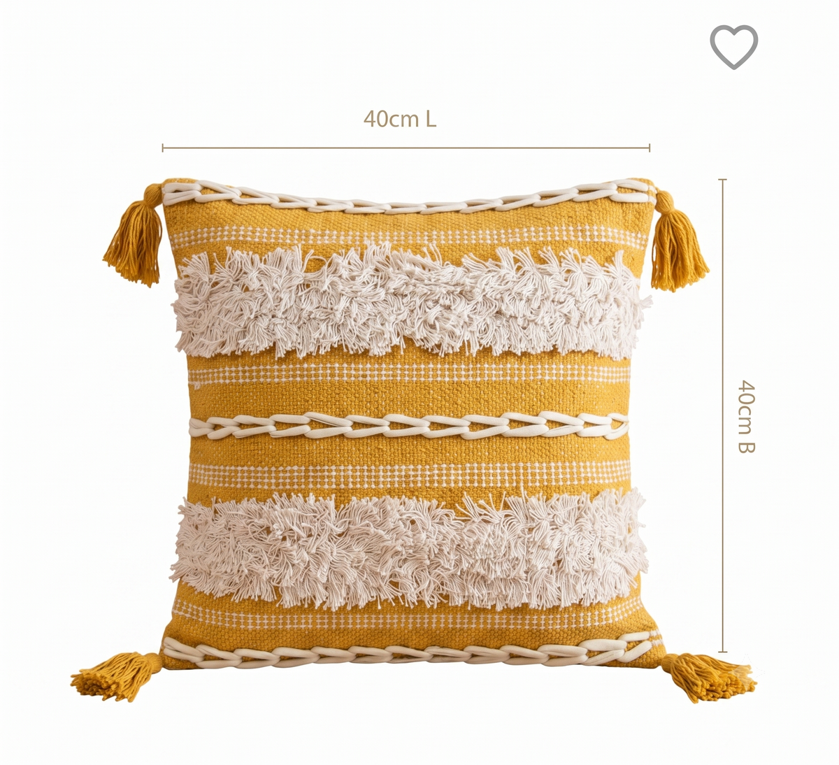 Set of 5 - Mustard Yellow Boho Cushion Cover (40x40 cm) with Shag Stripes & Tassels