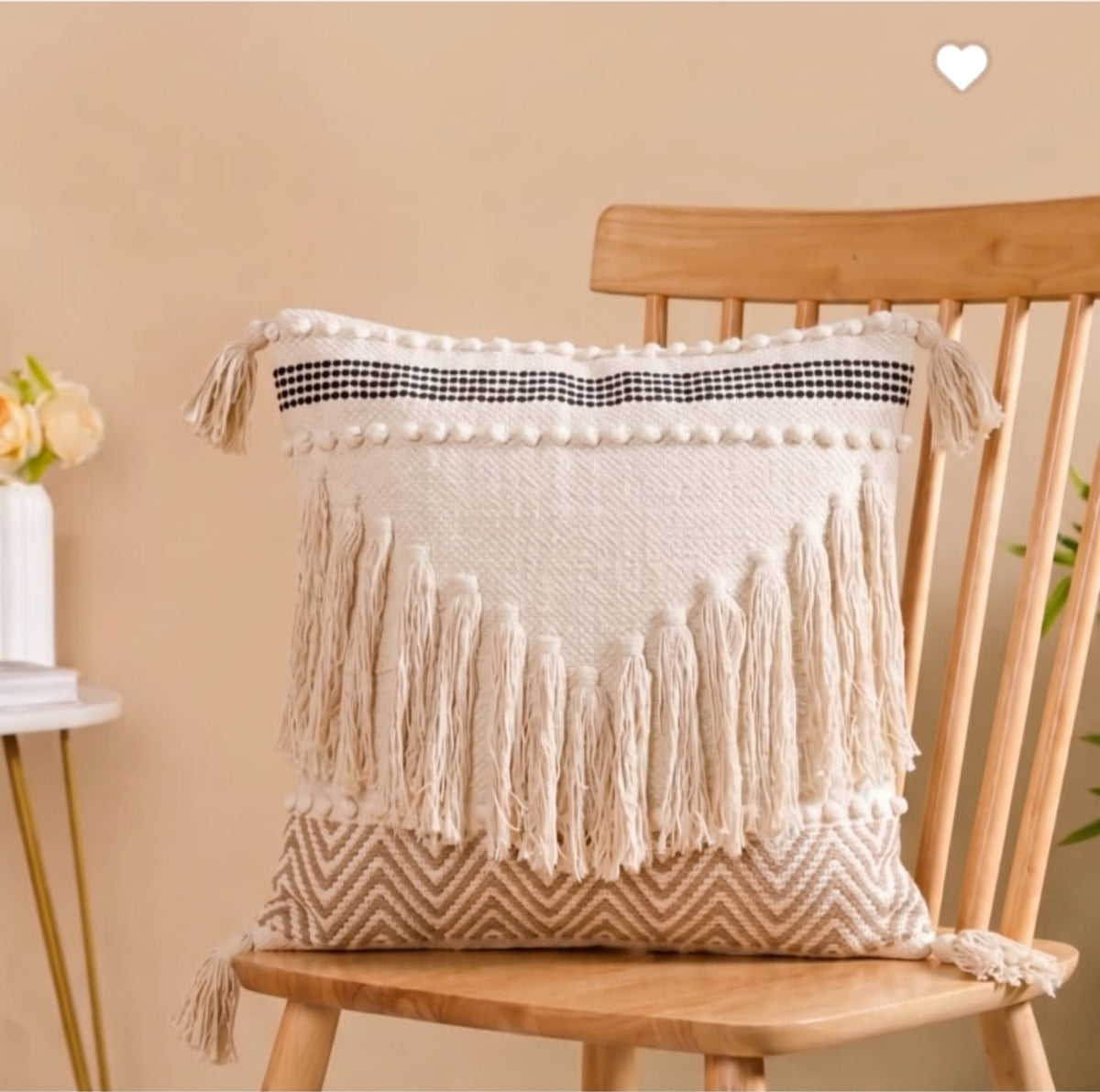 Set of 5 - Boho Woven Cream & Mocha Geometric Fringe Cushion Cover (40cm*40cm)