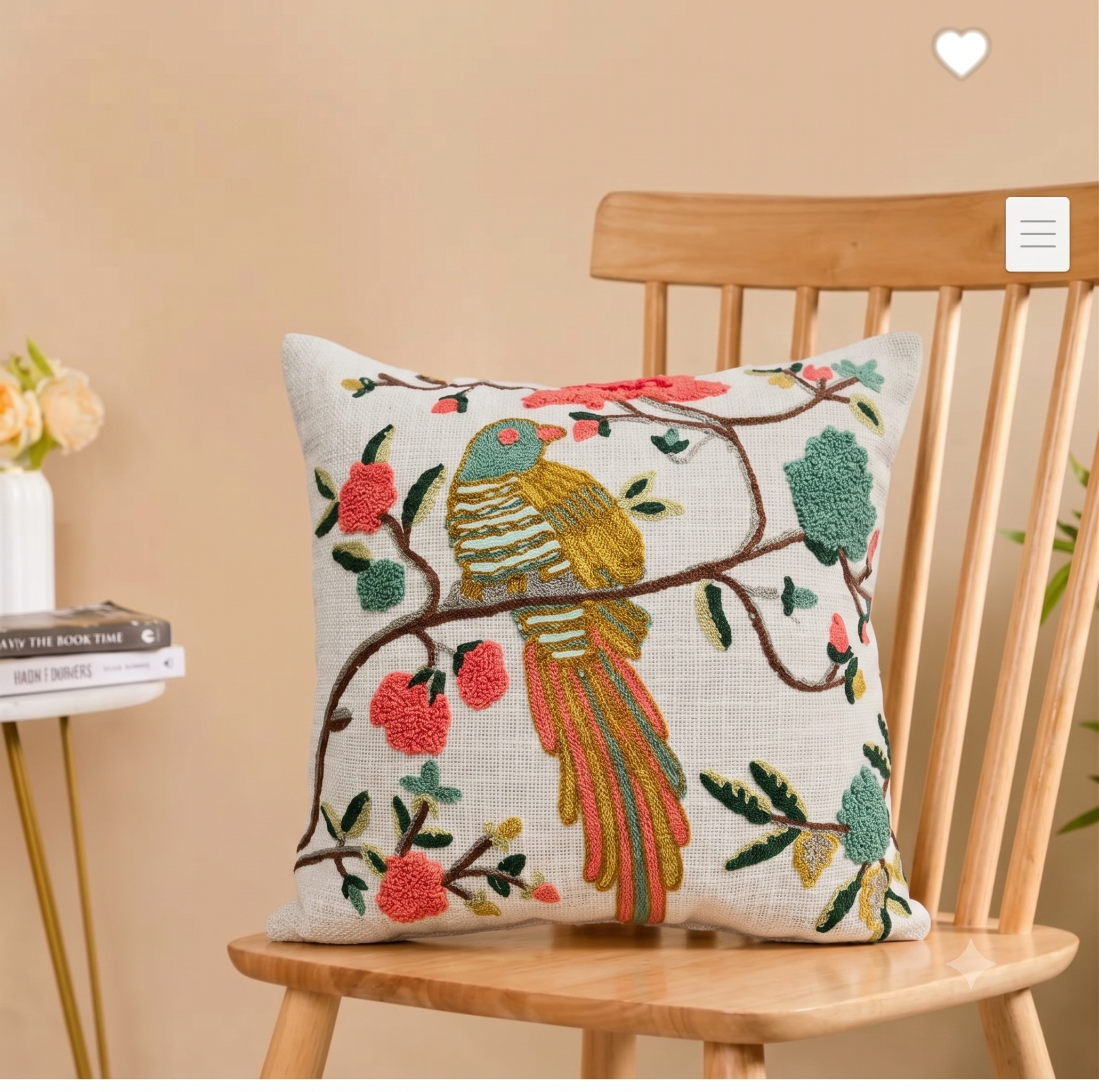 Flora Daisy Bird Embroidered Cushion Cover (40cm*40cm)