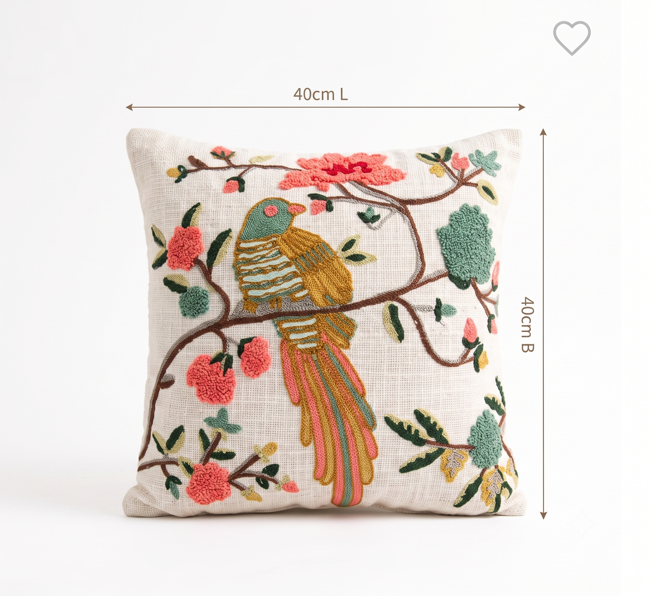 Flora Daisy Bird Embroidered Cushion Cover (40cm*40cm)