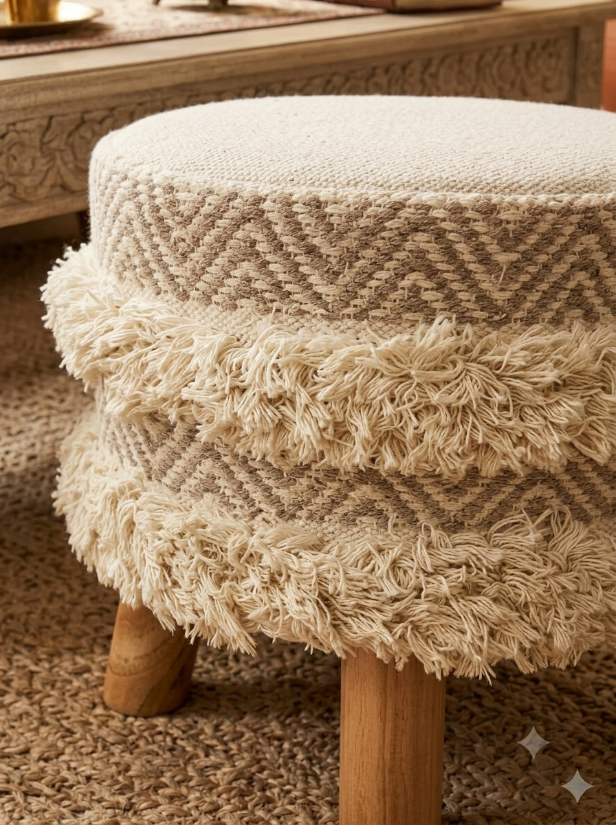Artisanal Chevron Jute Woven Pouf Stool (14*14*16)