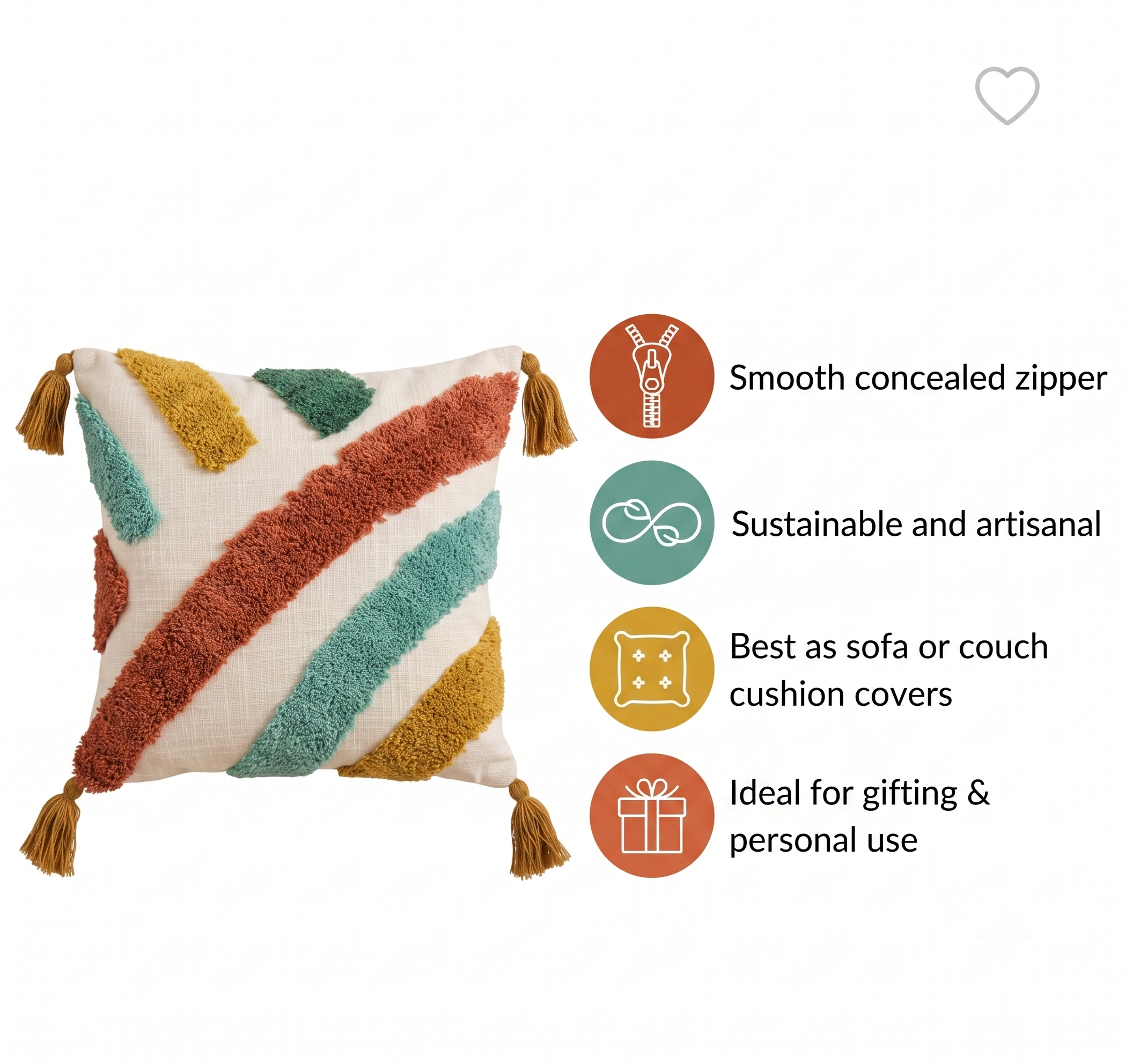 Tufted Cozy Rainbow Stripe Cushion Cover