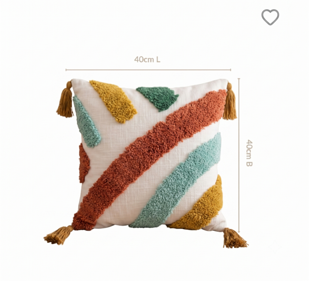 Tufted Cozy Rainbow Stripe Cushion Cover