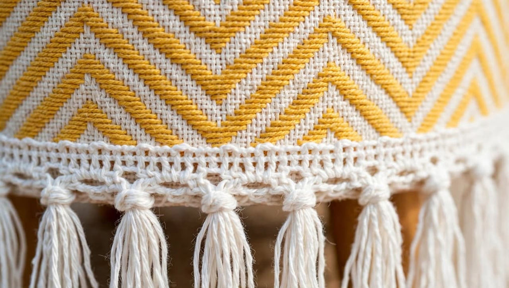 The Yellow Off White Waves Striped Ottoman Pouf (14*14*16)
