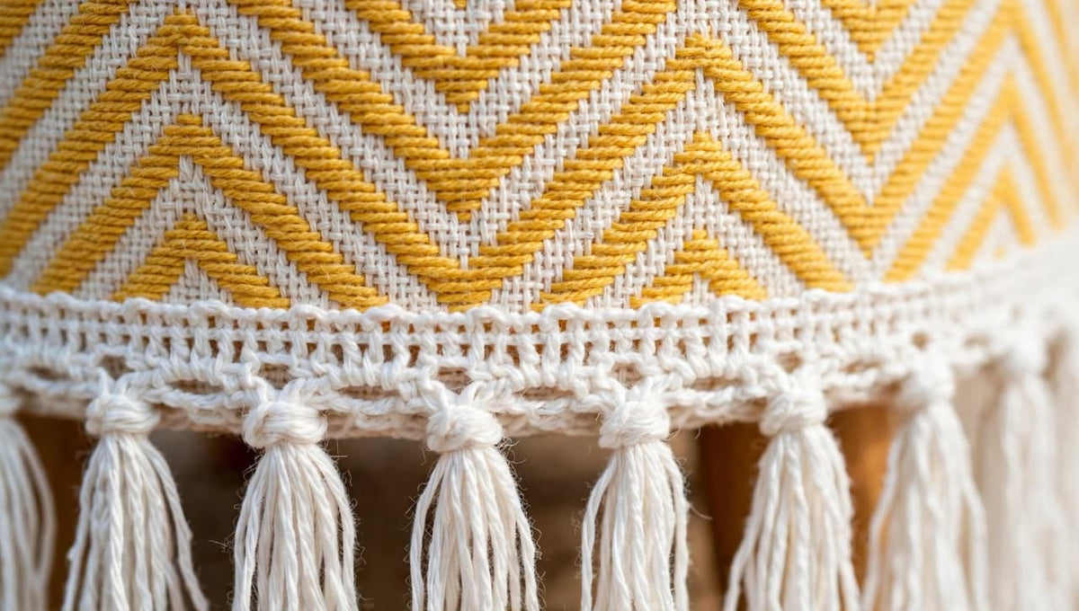 The Yellow Off White Waves Striped Ottoman Pouf (14*14*16)